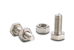 Side view of stainless steel  screws and nuts isolated on white background with clipping path.