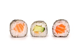  sushi rolls isolated on white background