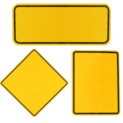 blank Yellow highway road signs isolated on white.