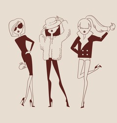 fashion girls black and white isolated posing on light background vector illustration eps 10
