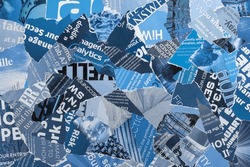 Newspaper Magazine Collage Background Texture Torn Clippings Scrap Paper Blue White