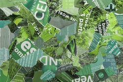 Newspaper Magazine Collage Background Texture Torn Clippings Scrap Paper Green