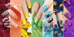 Colorful rainbow collection of nail designs for summer and winter 