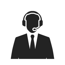 call center operator with headset black web icon. vector illustration