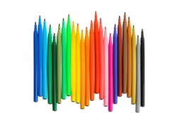 Multicolored markers or felt-tip pens isolated on white background