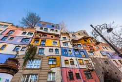 Hundertwasser house in Vienna Austria - modern architecture background