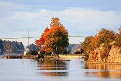 View of the Thousand Islands bridge from Alexandria Bay, New York.
