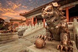 The bronze lion in the forbidden city, Beijing China.
