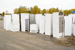 Old used refrigerators and freezers are stored separately in the waste station. Here are some standing together