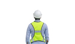 Back view of Male construction worker isolated on white background