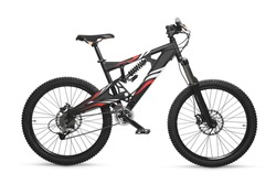 Dual Suspension Black Down Hill Mountain Bike With white and red  decal isolated on white