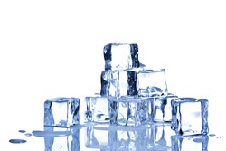 Photo of ice cubes isolated on a white background.