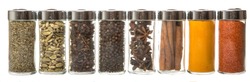 Variety of spices over white background