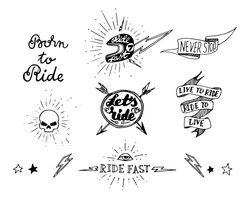Traditional tattoo biker set of design elements