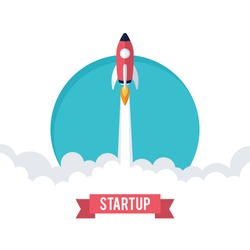 Flat design business startup launch concept, rocket icon