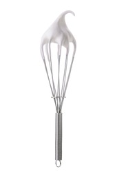 Whisk with meringue cream isolated on white