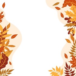 Orange autumn leaves vector illustration. Autumn Halloween frame with leaves, graphic icon or print isolated on white background.