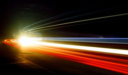  light trails in tunnel. Art image . Long exposure photo taken in a tunnel