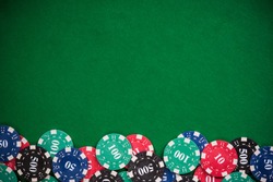 Poker casino chips border background.