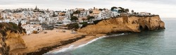 Panorama of Carvoeiro fishing village and tourist attraction in Algarve, Altantic Coast, Portugal