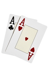 Two aces close-up isolated over white background