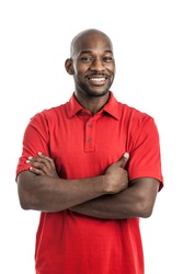 Portrait of a late 20s handsome black man isolated on a white background