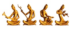 4 Musicians Wood Carved with Thai Style