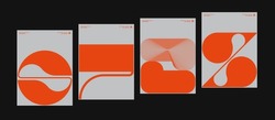 Swiss-style inspired poster design graphics layout collection made with Helvetica typography and minimalist geometric forms and abstract vector shapes. 