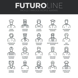 Modern thin line icons set of people avatars, various human characters staff. Premium quality outline symbol collection. Simple mono linear pictogram pack. Stroke vector logo concept for web graphics.