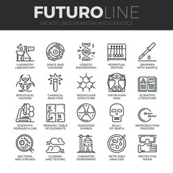 Modern thin line icons set of biochemistry research, biology laboratory experiment. Premium quality outline symbol collection Simple mono linear pictogram pack Stroke vector logo concept, web graphics