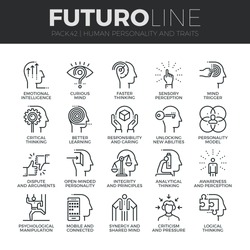 Modern thin line icons set of human personality, thinking traits, mind abilities Premium quality outline symbol collection Simple mono linear pictogram pack Stroke vector logo concept for web graphics