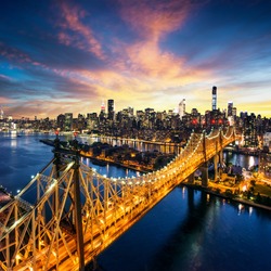 New York City - amazing sunset over manhattan with Queensboro bridge