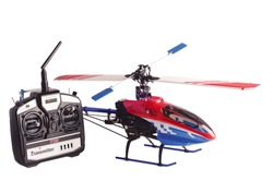 Helicopter model and radio remote control set isolated on white