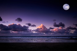 Moonrise at Sunset Newquay,Cornwall. 