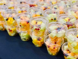 Fresh Fruit Cups with Sliced Melon and Berries Healthy Snack To-Go