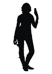 Vector young women silhouette  with glasses and phone on hand