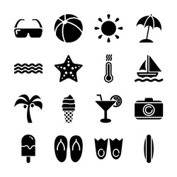 summer solid icons vector design