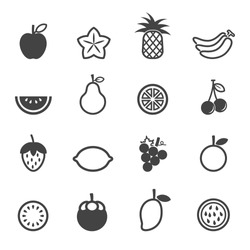 fruit vector icons, mono symbols on white background