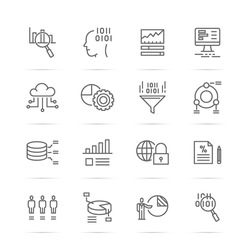 data analysis vector line icons, minimal pictogram design, editable stroke for any resolution