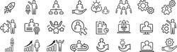 Business Startup Management Teamwork strategy Employee line  icons set