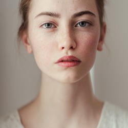 Morning portrait of a beautiful young girl with freckles
