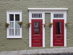 Doors and window of historical house in Quebec City