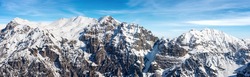 Mountain range of Monte Carega in winter with snow, also called the Small Dolomites (Piccole Dolomiti) from the Altopiano della Lessinia (Lessinia Plateau). Veneto and Trentino Alto Adige, Italy, Eu.