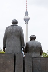 Marx Engels Forum with the TV tower in Berlin, Germany