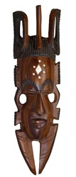 studio photography of a wooden african mask isolated on white