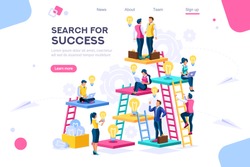 Search idea, little success advancement, achievement of goal. Path up stairs. Concept for web banner, infographics, hero images. Flat isometric vector illustration isolated on white background