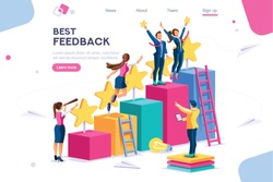 Arrows Score, Win and Grow. Star Choose, Best Feedback Comment. 5 Stars Rating, People and Text, Characters Concept for Web Banner, Infographics, Hero Images. Flat Isometric Vector Illustration