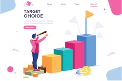 Marketing Moving Up Path. Target Choice. Achievement and Grow Goal Measurement Run Concept for Web Banner Infographics Images. Flat Isometric Illustration Isolated on White Background