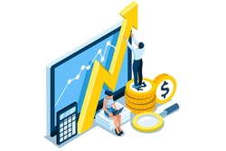 Symbolic Revenues, Returns Symbol. Concept of Earnings Growth, Stock Dividend Yield Curve, Analysis of Results. Vector illustration, graphic design for flat web banners.