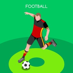 Isometric Soccer Football icon set. 3D Flat Isometric people Athlete Striker. Summer sport Championship Offensive  player Football Team Match Competition. events Soccer Sport Vector 3D Athlete Russia